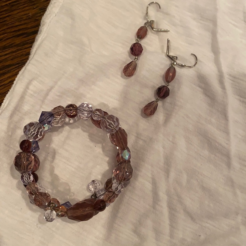 Purple wrap bracelet with matching earrings
